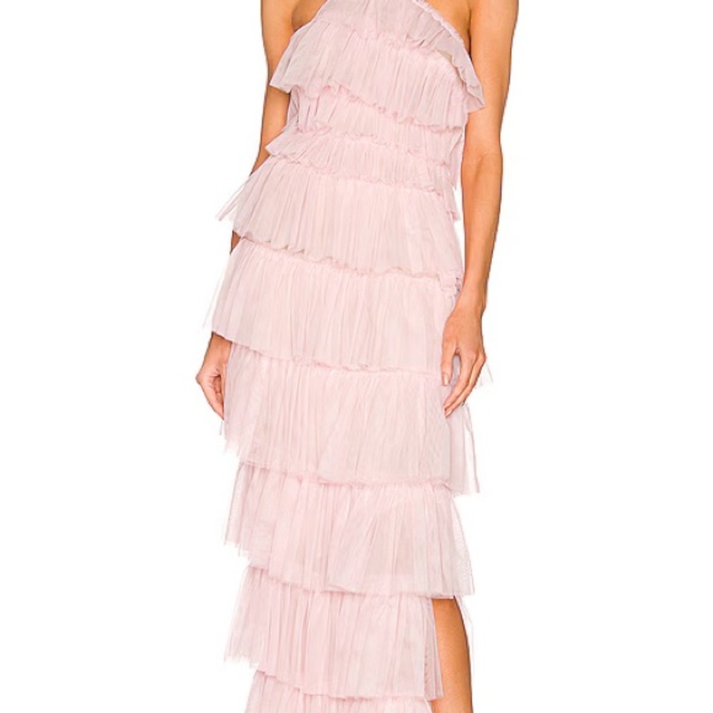 The Bar One Shoulder Pink Tiered Dress